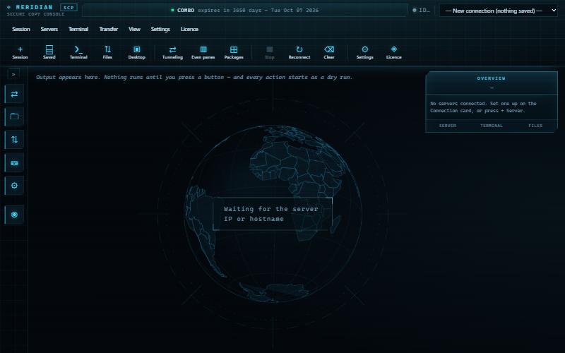 The MERIDIAN SCP console, connected and ready